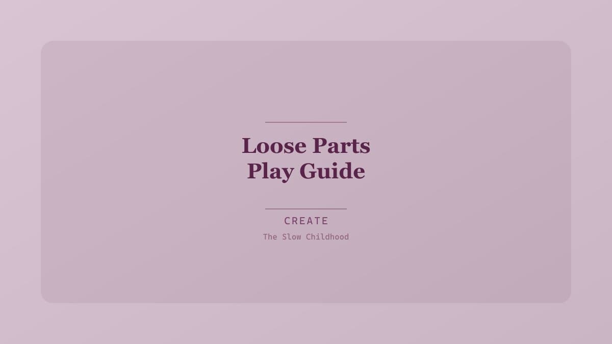 Collection of loose parts materials including wooden rings, shells, stones, buttons, and fabric scraps arranged on a wooden tray